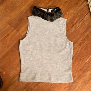 Y2K Vintage Bebe Blue Sleeveless Sweater Faux Fur Removable Collar M